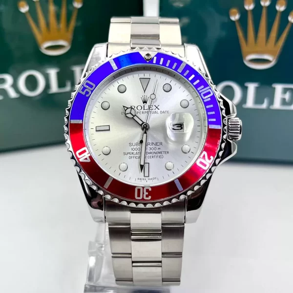 Relógio Rolex Submariner Misto Prata vermelho e azul linha Gold c/ caixa premium